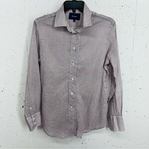 Faconnable Women's size 10 Gray Pink Dot Sheer Button Down Long Sleeve S…